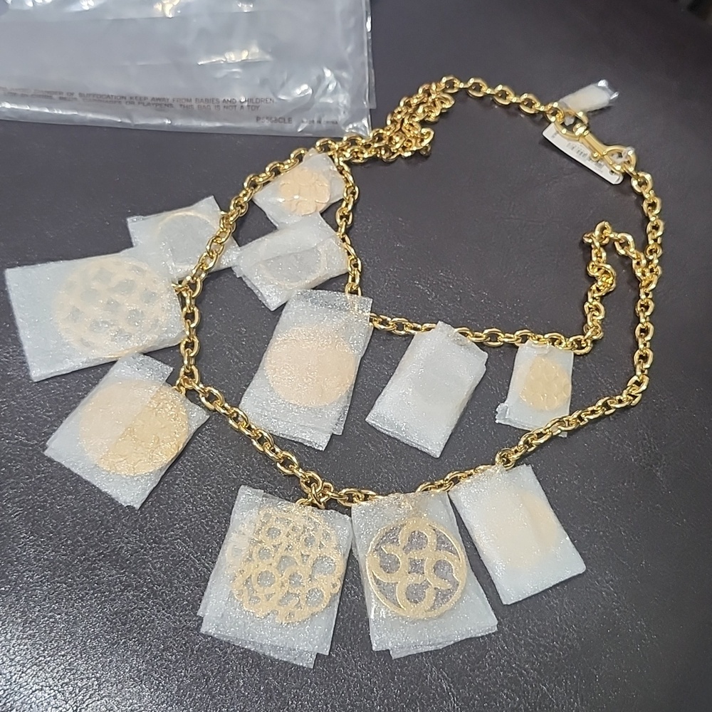 Coach Coin Charm Necklace - Gold Tone Pendant Chain